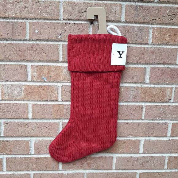 Knit Monogram Christmas Stocking Burgundy Red - Letter Y - Picture 3 of 5